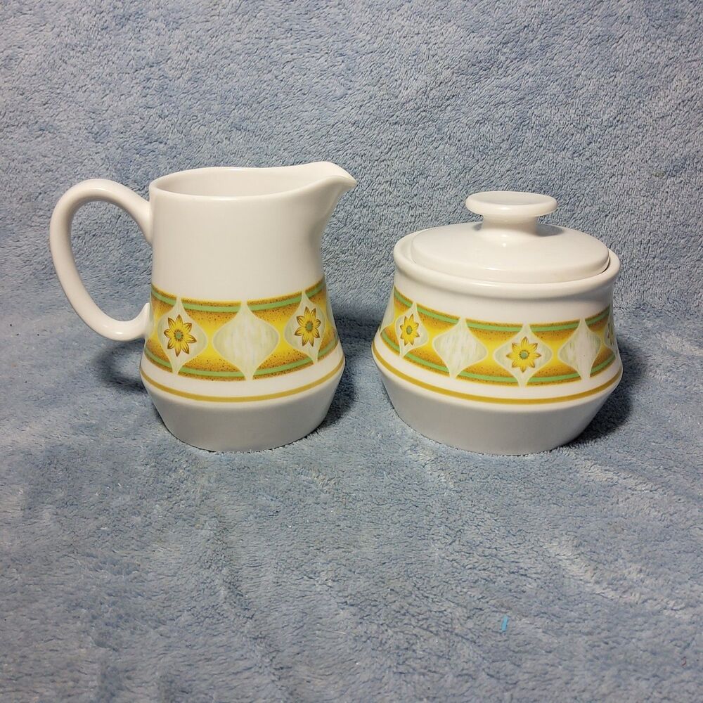 Vintage 1970's Noritake Progression Sunglow 9042 China Sugar & Creamer Dish Set
